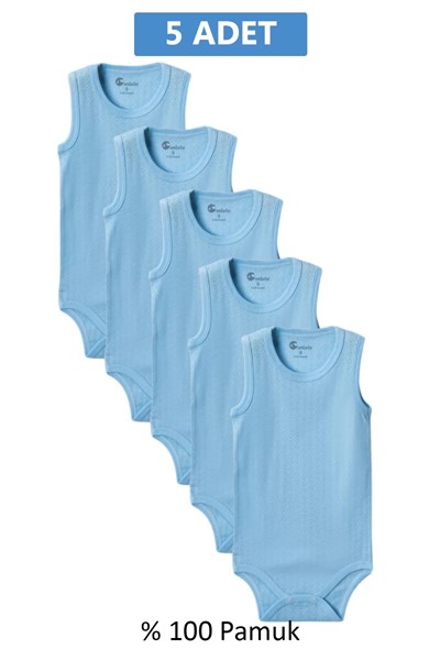 Mavi Askılı Body Zıbın 2-7 YAŞ Çocuklar İçin (5 ADET) Alttan Çıtçıtlı Özel Gereksinimli-D