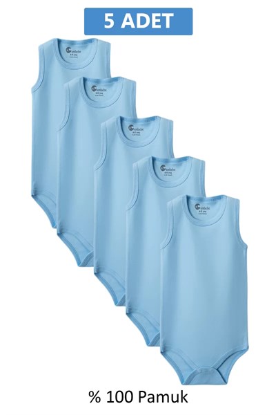 Mavi Askılı Body Zıbın 2-7 YAŞ Çocuklar İçin (5 ADET) Alttan Çıtçıtlı Özel Gereksinimli