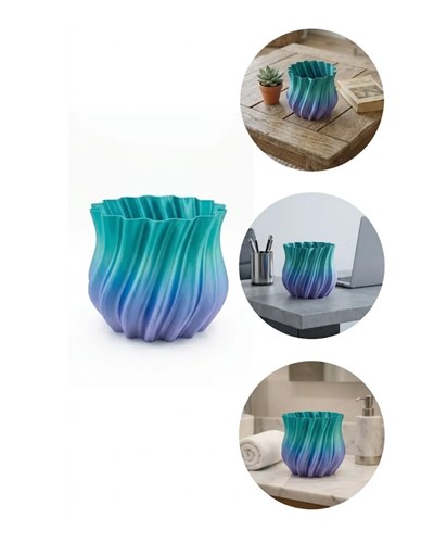 Mavi Degrade Kıvrımlı 3D Vazo Minimal Modern Ev Dekoru