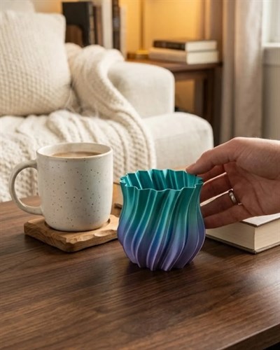 Mavi Degrade Kıvrımlı 3D Vazo Minimal Modern Ev Dekoru