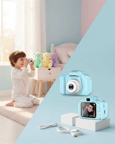 Mavi Mini Dijital Kamera HD Video ve Fotoğraf Çekimli USB Şarjlı Kompakt Kayıt Cihazı