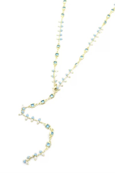 Mavi Taşlı Y Kolye - Altın