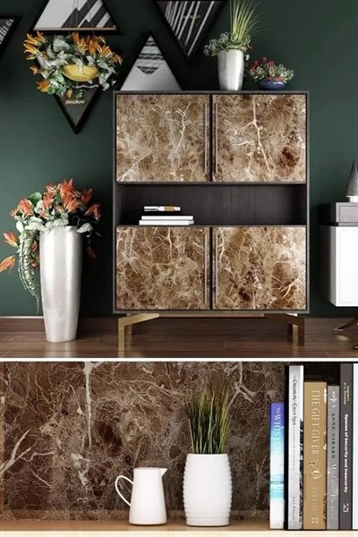 Mermer Desenli Masa Tezgah Mutfak Su Geçirmez Yapışkanlı Folyo Sticker Kahverengi 5x0,6m