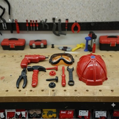 Meslek Setleri - Baretli Tamir Seti 11 Parça - Kırmızı