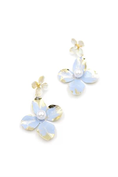 Metal Çiçek Küpe - Mavi