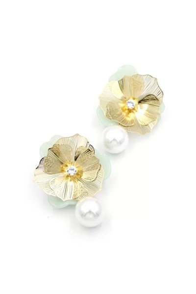 Metal Çiçek Küpe - Yeşil