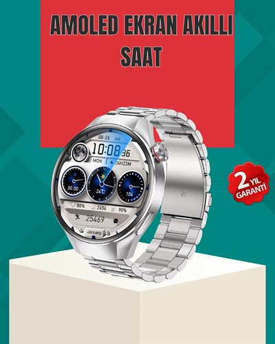 Metal Gövdeli AMOLED Akıllı Saat – Kan Oksijen, Nabız ve Arama Fonksiyonlu