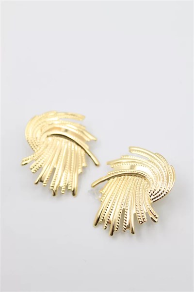 Metal Yaprak Küpe - Altın