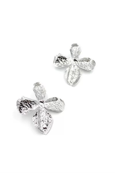 Metal Yaprak Küpe - Gümüş