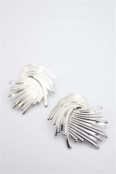 Metal Yaprak Küpe - Gümüş