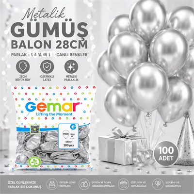 Metalik Gümüş Balon 11 (28 cm) - 100lü