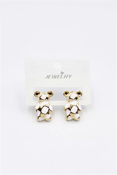 Mineli Ayıcık Küpe - Beyaz