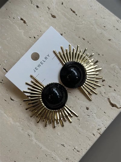 Mineli Güneş Küpe - Siyah