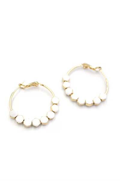 Mineli Halka Küpe - Beyaz