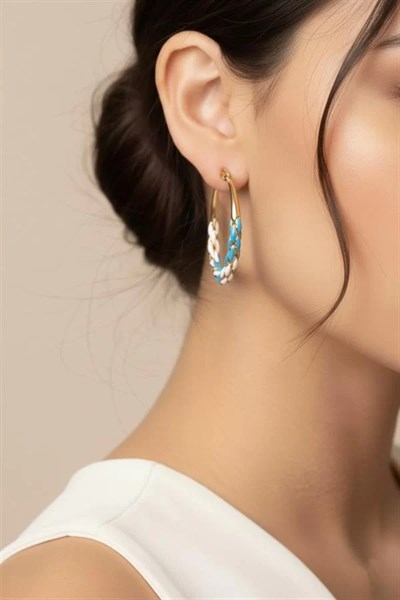 Mineli Halka Küpe - Mavi