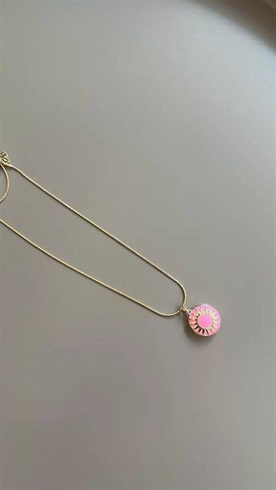 Mineli Kapaklı Kolye - Pembe