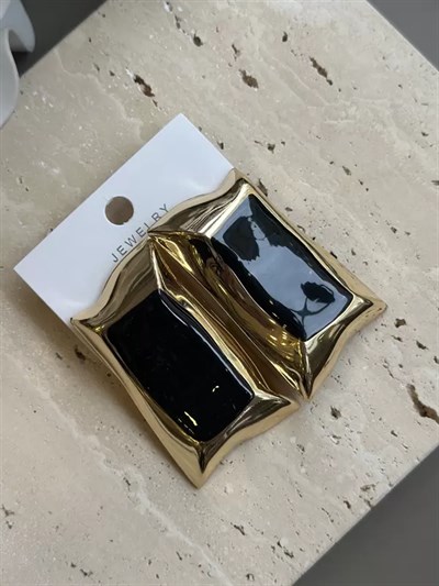 Mineli Kıvrımlı Küpe - Siyah