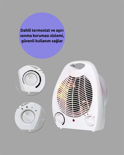 Mini Elektrikli Isıtıcı 2000W – Termostatlı Fanlı Isıtma, Taşınabilir Tasarım