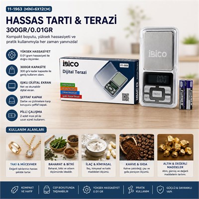Mini Hassas Terazi 300g/0.01g (6x12 cm) Şeffaf Kapaklı, Pilli