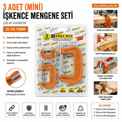 Mini Mengene Seti 3lü (25-50-75 mm) Karbon Çelik