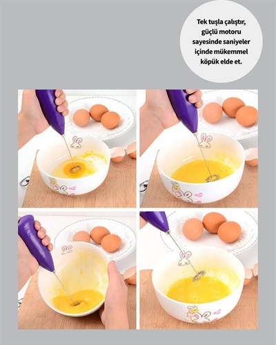 Mini Pilli Portatif Karıştırıcı – Cappuccino, Latte, Frappe ve Kahve Köpürtücü