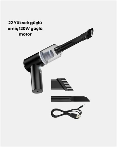 Mini Şarjlı Araç Süpürgesi – 120W Güçlü Motor, 5500PA Vakum Emiş, Yıkanabilir Filtre
