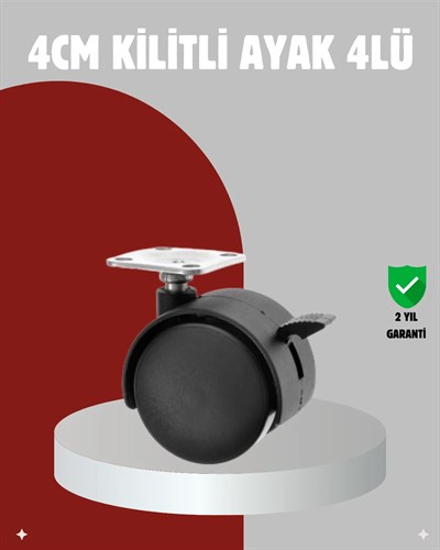 Mobilya İçin Kilitli 4 cm Tekerlek Ayak Seti