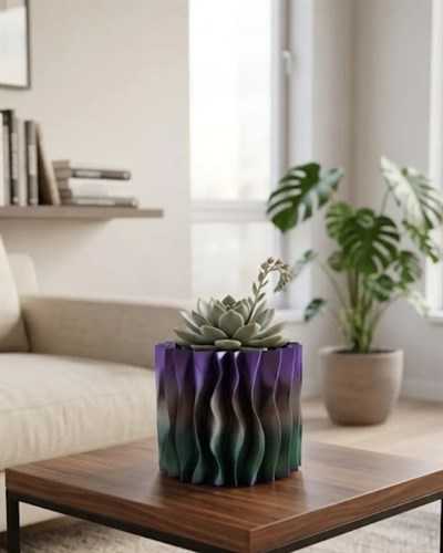 Modern Dalgalı Tasarımlı Mor 3D Dekoratif Vazo Ev Ofis Dekoru