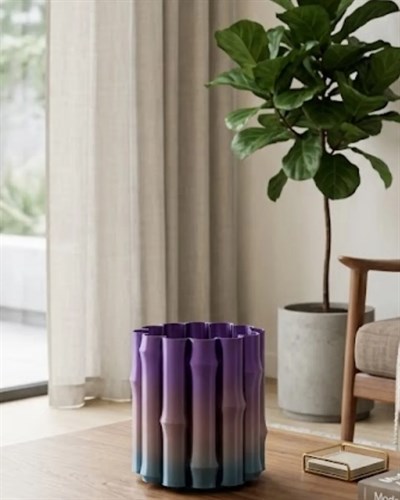Modern Dekoratif Vazo Mor Gri Geçişli Şık Tasarım Masa Üstü Kullanım