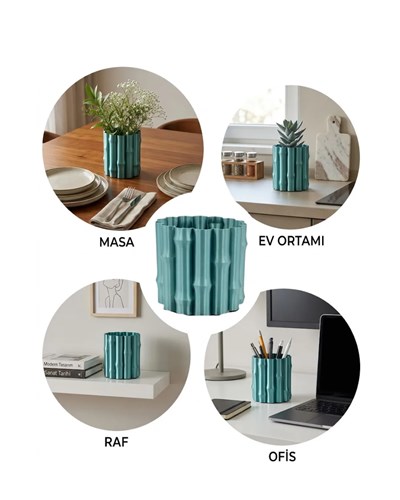 Modern Parlak Yeşil Vazo Dekoratif Şık Tasarım Salon Ofis Kullanım