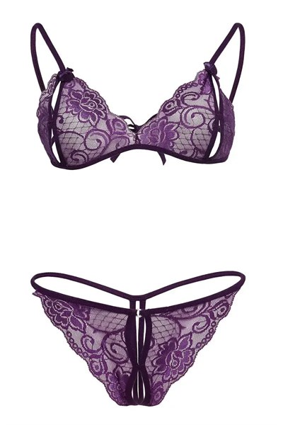 Mor Dantelli Sütyen Ve Gstring Takımı TM2087