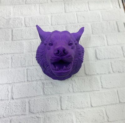 Mor Renk 3D Kurt Başı Duvar Dekoru Asılabilir Maskot Heykel 25x19 cm