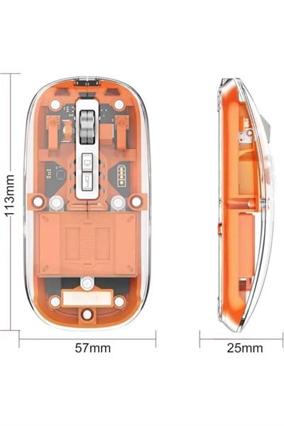 Mouse Fare Kablosuz Mouse Fare Şarjlı Bluetooth Sessiz 5 Tuşlu Şeffaf