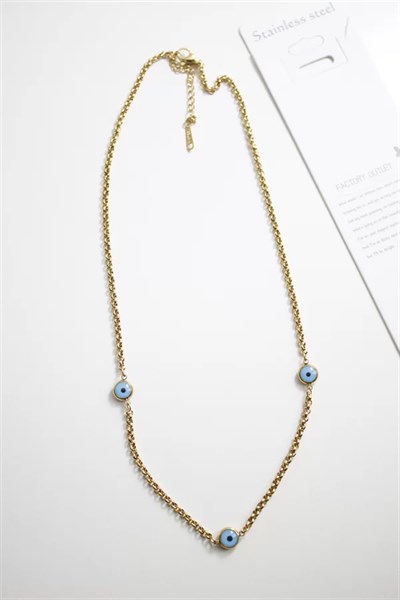 Nazar Boncuk Çelik Kolye - Altın