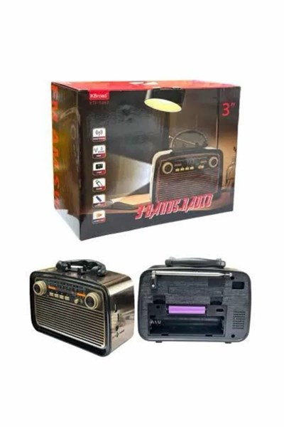 Nostalji Radyo Bluetooth Hoparlör USB-SD Kart Giriş Led Fener Işıklı Bataryalı Pilli