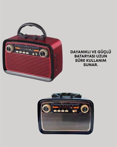 Nostaljik Radyo Görünümlü Bluetooth Hoparlör – FM/AM Yayın, Kablosuz Bağlantı, Şarj Edilebilir