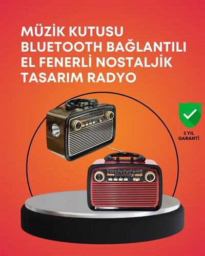 Nostaljik Radyo Görünümlü Bluetooth Hoparlör – FM/AM Yayın, Kablosuz Bağlantı, Şarj Edilebilir