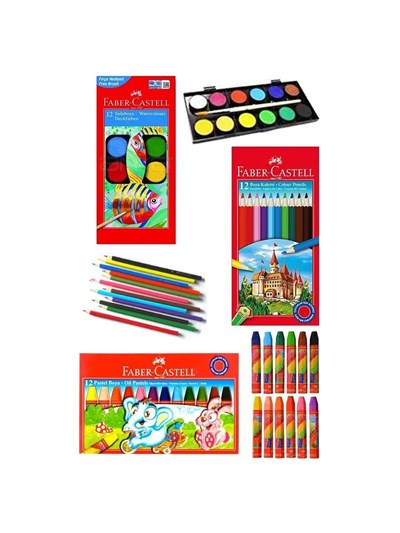 Öğrenci Boyama Seti 3 Lü 12 Renk Sulu Boya 12 Renk Kuru Boya 12 Renk Pastel Boya Kaliteli