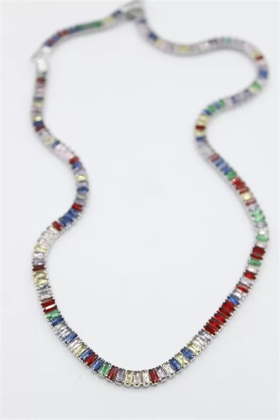 Orta Boy Renkli Su Yolu Kolye - Gümüş