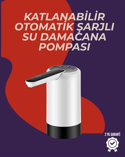 Otomatik Damacana Su Pompası | 40-80 Saniye Zaman Ayarlı | %90 Açılabilir Hijyenik Tasarım | Şarjlı ve Portatif