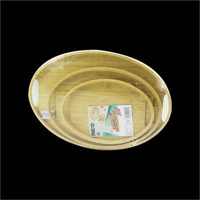 Oval Bambu Ahşap Tepsi Seti 3lü (20x29, 26x36, 31x45 cm)