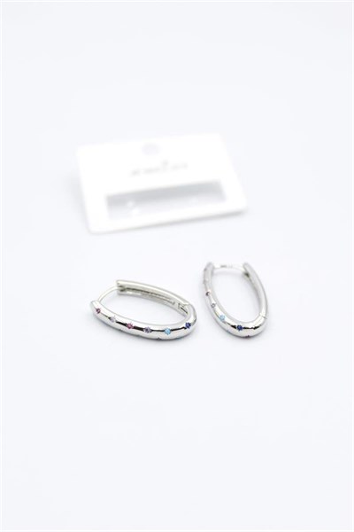 Oval Taşlı Küpe - Gümüş