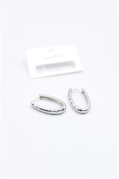 Oval Taşlı Küpe - Gümüş