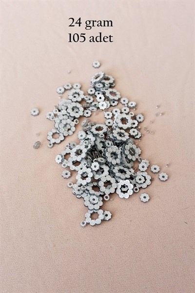 Oya Abiye Bileklik Kolye Pleksi Metalik Plastik Pul Gümüş Renk 24 gram 105 adet - BNC561