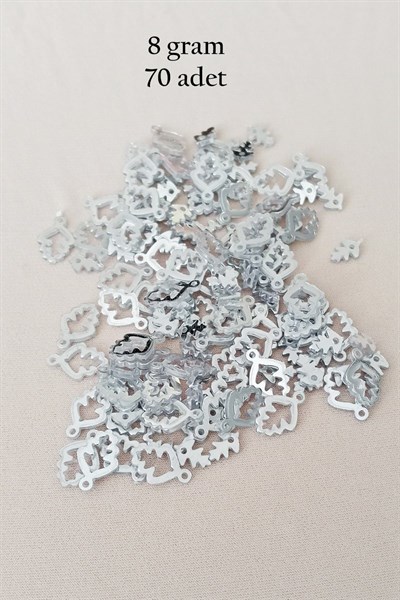 Oya Abiye Bileklik Kolye Pleksi Metalik Plastik Pul Gümüş Renk 8 gram 70 adet - BNC513