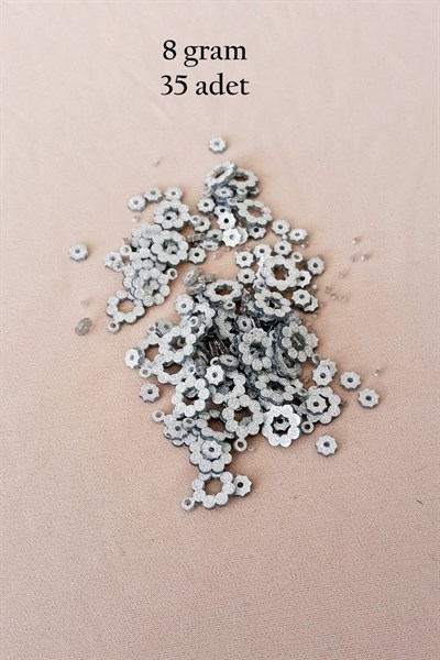 Oya Abiye Bileklik Kolye Pleksi Metalik Plastik Pul Gümüş Renk 8 gram 35 adet - BNC501