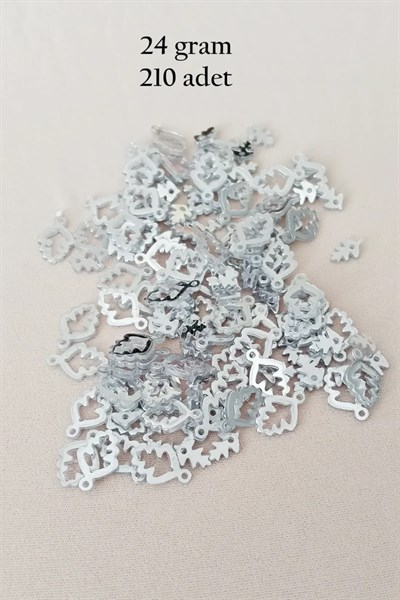 Oya Abiye Bileklik Kolye Pleksi Metalik Plastik Pul Gümüş Renk 24 gram 210 adet - BNC573