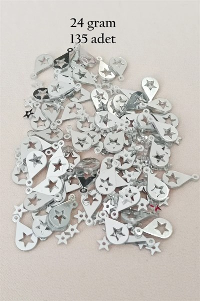 Oya Abiye Bileklik Kolye Pleksi Metalik Plastik Pul Gümüş Renk 24 gram 195 adet - BNC581