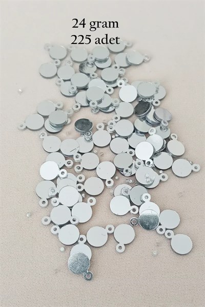 Oya Abiye Bileklik Kolye Pleksi Metalik Plastik Pul Gümüş Renk 24 gram 225 adet - BNC580