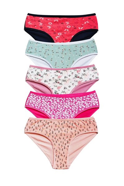 Pamuklu Geniş Kenarlı Likralı Desenli Bato Kadın Külot 5li Paket Set 2